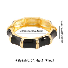 Black Enamel Bamboo Design Gold-Tone Bangle for Women | Bold Statement Bracelet