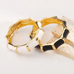 Black Enamel Bamboo Design Gold-Tone Bangle for Women | Bold Statement Bracelet