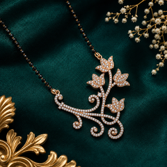 Floral Black Beaded Mangalsutra with Sparkling Pendant