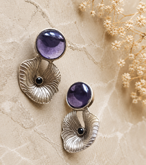 Floral Stone Statement Earrings for Women – Oxidised Silver Artistic Earrings | Contemporary Ethnic Designer Jewelry | The Mirage Fashion