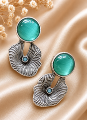 Floral Stone Statement Earrings for Women – Oxidised Silver Artistic Earrings | Contemporary Ethnic Designer Jewelry | The Mirage Fashion