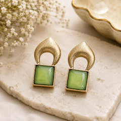 Contemporary Silver Square Stone Stud Earrings for Women – Geometric Statement Earrings | Modern Fashion Jewelry | The Mirage fashion - Green