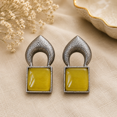 Contemporary Silver Square Stone Stud Earrings for Women – Geometric Statement Earrings | Modern Fashion Jewelry | The Mirage fashion - yellow 