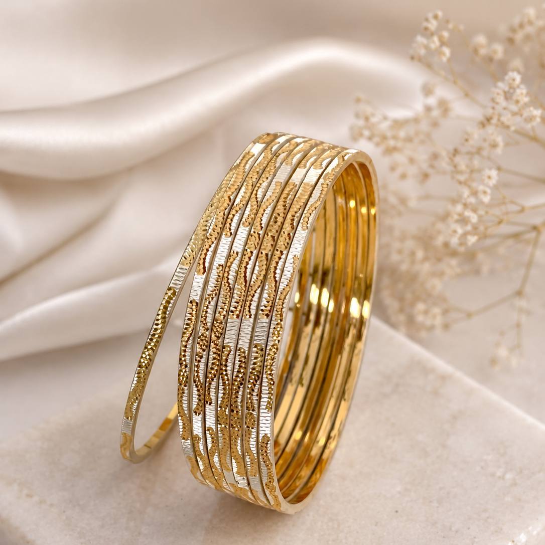 Gold-Plated Designer Bangle Set for Women with Elegant Textured Dual-Tone Finish | The Mirage Fashion