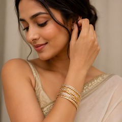 Gold-Plated Designer Bangle Set for Women with Elegant Textured Dual-Tone Finish | The Mirage Fashion
