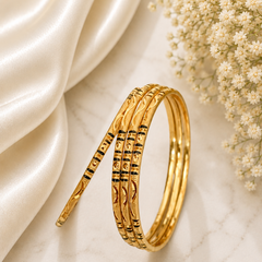 Gold-Plated Minakari Bangles Set of 4 with Traditional Black Enamel Detailing for Women | The Mirage Fashion