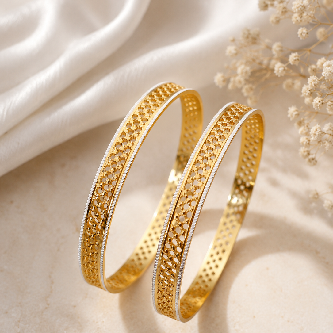 Gold-Plated Textured Bangle Set of 2 for Women with Dual-Tone Design | The Mirage Fashion