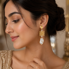 Gold-Plated Baroque Pearl Drop Earrings for Women with Elegant Pearl Dangle Design | The Mirage Fashion