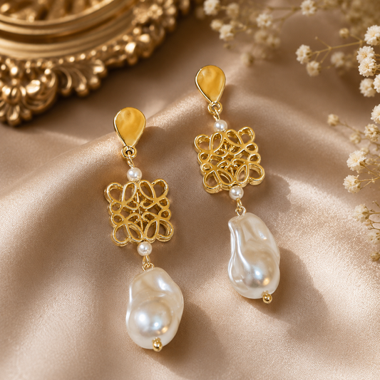 Gold-Plated Baroque Pearl Drop Earrings for Women with Elegant Pearl Dangle Design | The Mirage Fashion