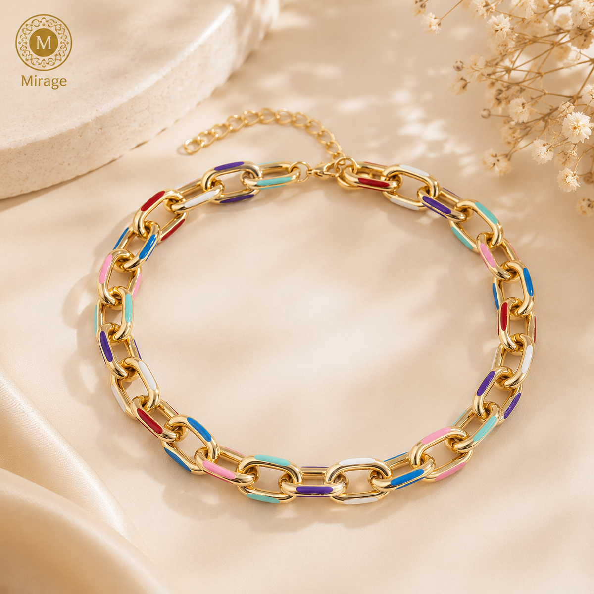 Colorful Twisted Link Chain Necklace for Women | Gold Plated Statement Chain | The Mirage Fashion