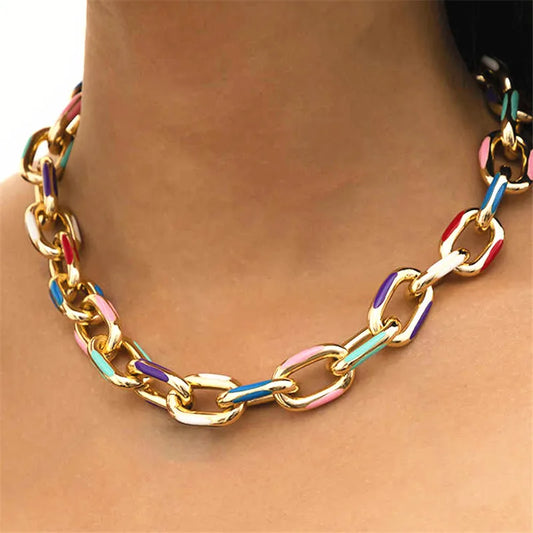 Colorful Twisted Link Chain Necklace for Women | Gold Plated Statement Chain | The Mirage Fashion