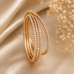 Gold Plated American Diamond CZ Bangle Set of 4 for Women  Elegant Party Wear Bangles  The Mirage Fashion