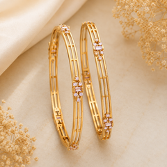 The Mirage Fashion Gold Plated American Diamond Bangles for Women | Elegant Designer Bangle Set (Pair)