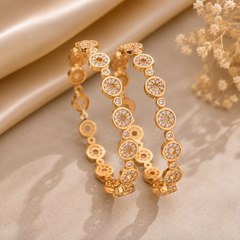 Gold Plated American Diamond Designer Bangles with Circular CZ Stone Motifs for Women | The Mirage Fashion