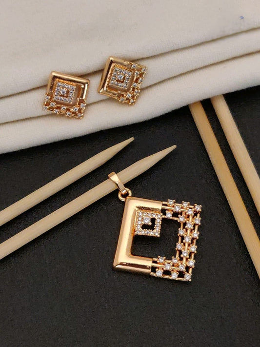 MIRAGE - Golden square Dimond pendent earrings set 