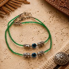 Green Evil Eye Elephant Beaded Anklet for Women  The Mirage Fashion