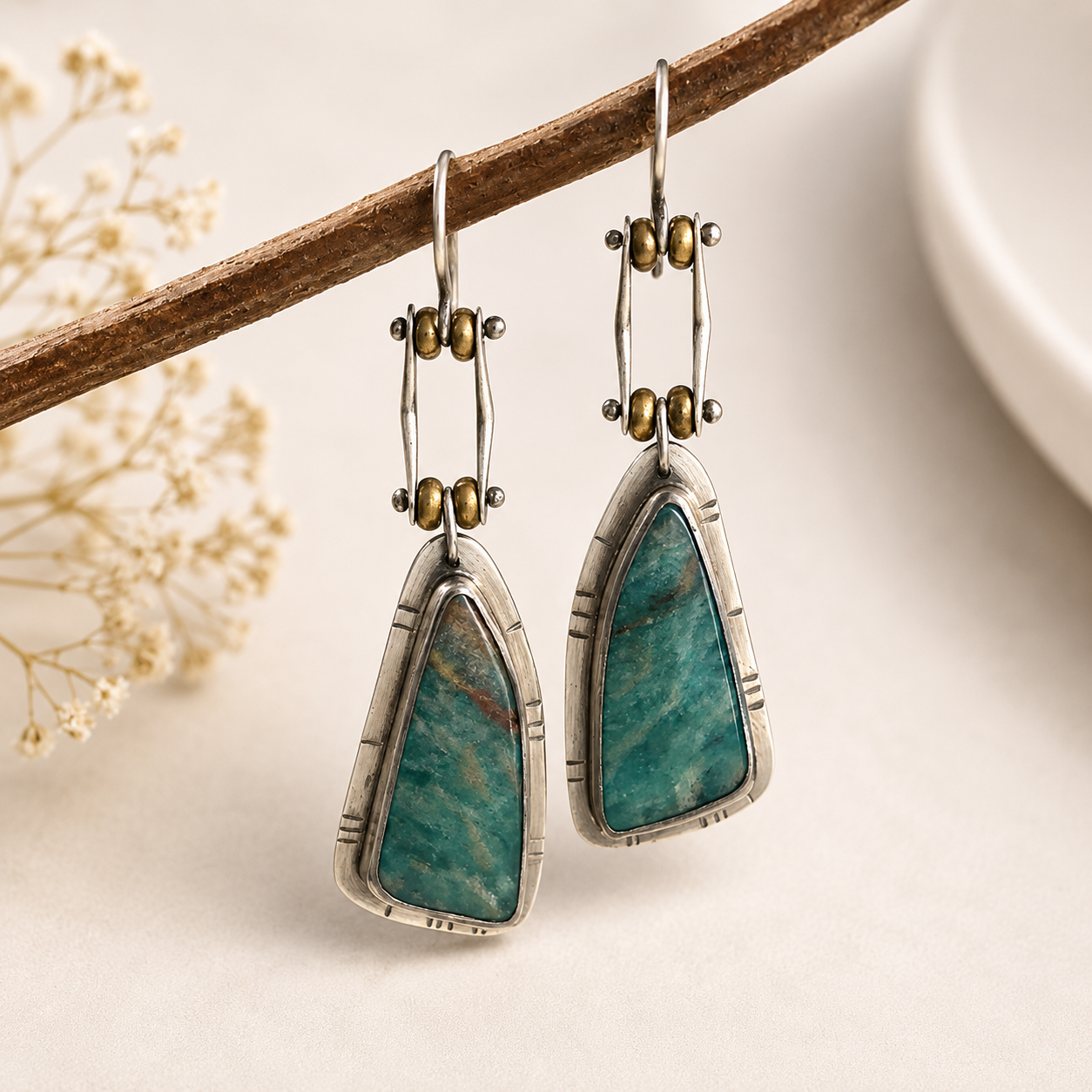 Green Stone Drop Earrings for Women