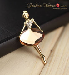 Elegant Crystal Ballerina Brooch | Rose Gold Dress-Shaped Designer Brooch for Women
