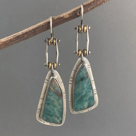Boho Teardrop Stone Dangle Earrings in Silver Finish | Handcrafted Statement Earrings for Women – The Mirage Fashion