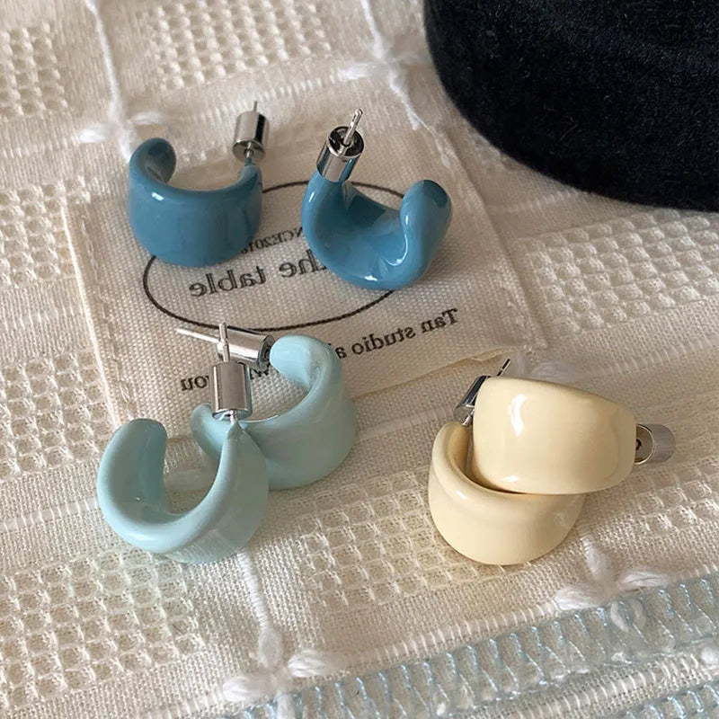 Pastel Blue Chunky Hoop Earrings | Minimalist Statement Earrings for Women – The Mirage FashionThe Mirage Fashion