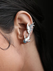 Koi Whisperer Oxidized Silver Fish Drop   Ear Cuff Earrings