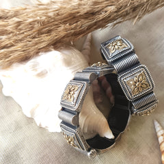 Mirage Broad Square  floral  Golden and Silver  Dual Tone Kada  (Single Pic)