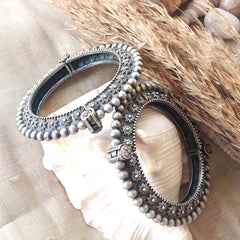 Mirage "Antique Silver Floral Kada Bangle - Traditional Ethnic Jewelry with Vintage Charm"