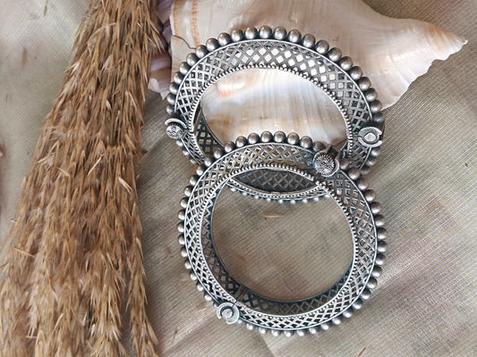 Mirage Antique-Style Silver Kada Bracelet with Jali  Design | Mirage Fashion Jewelry