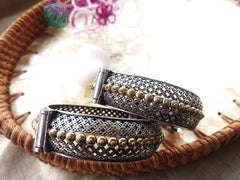 Elegant Antique-Style Oxidized Bangles with Golden Detailing  (Single Pic)