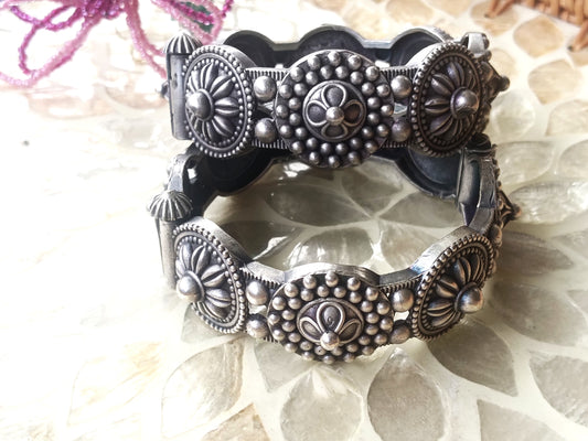 ntique Oxidized Floral Motif Bangles – Traditional Tribal Jewelry  (Single Pic)