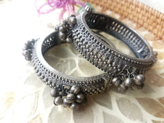 Antique Oxidized Ghungroo Bangles – Traditional Tribal Jewelry  (Single Pic)