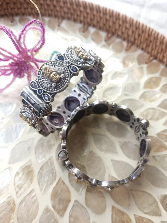 Antique Oxidized Temple Bangles with Ma Durga Carving  (Single Pic)