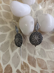 Oxidized Lotus Bloom Filigree Drop Ear Cuff Earrings