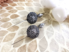 Oxidized Lotus Bloom Filigree Drop Ear Cuff Earrings