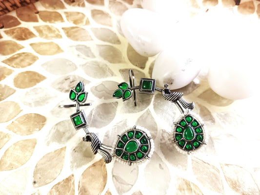 Verdant Peacock Oxidized Silver Drop Earrings  Cuff Earrings