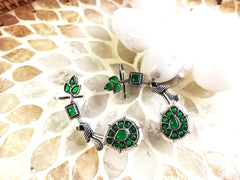 Verdant Peacock Oxidized Silver Drop Earrings  Cuff Earrings