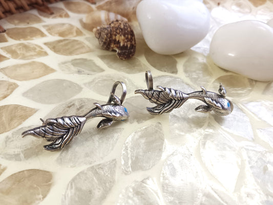 Koi Whisperer Oxidized Silver Fish Drop   Ear Cuff Earrings