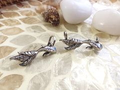 Koi Whisperer Oxidized Silver Fish Drop   Ear Cuff Earrings