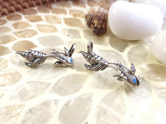 Koi Whisperer Oxidized Silver Fish Drop   Ear Cuff Earrings
