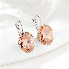 Mirage -Ovel Crystal Silver earrings in many colors  | Elegant stylish hanging earrings | Crystal earrings