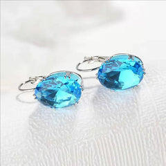 Mirage -Ovel Crystal Silver earrings in many colors  | Elegant stylish hanging earrings | Crystal earrings