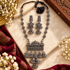 Rajwada Heritage Long Oxidized Tribal Necklace Set with Earrings | The Mirage Fashion