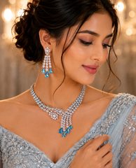 Luxury Blue American Diamond Choker Necklace Set for Women | Designer Bridal & Party Wear Jewelry – The Mirage Fashion
