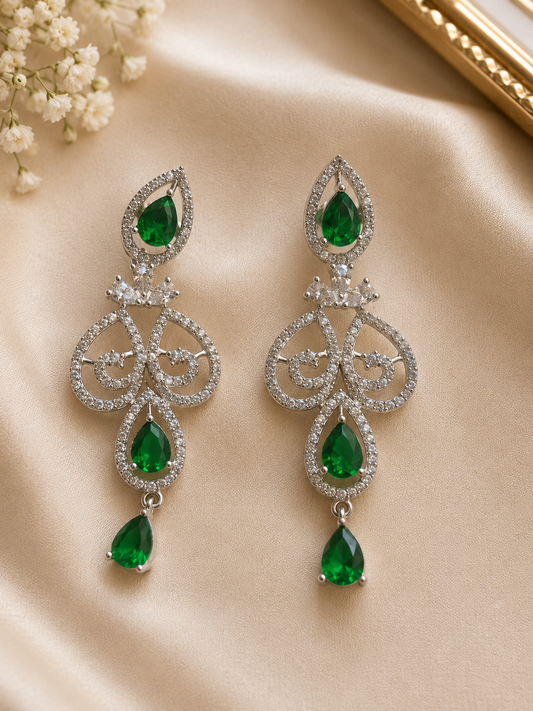 Luxury Emerald Green American Diamond Necklace Set for Women | Party Wear Jewelry – The Mirage Fashion