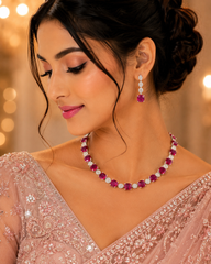 Luxury Ruby Pink American Diamond Necklace Set for Women | Elegant Party Wear Jewelry – The Mirage Fashion