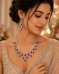 Luxury Ruby Red American Diamond Necklace Set for Women | Designer Bridal & Party Wear Jewelry – The Mirage Fashion