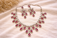 Luxury Ruby Red American Diamond Necklace Set for Women | Designer Bridal & Party Wear Jewelry – The Mirage Fashion 1
