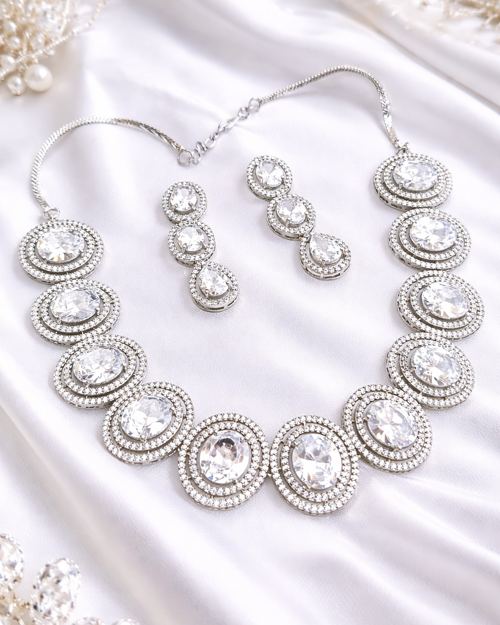 Luxury White American Diamond Statement Necklace Set for Women  Elegant Bridal & Party Wear Jewelry – The Mirage Fashion