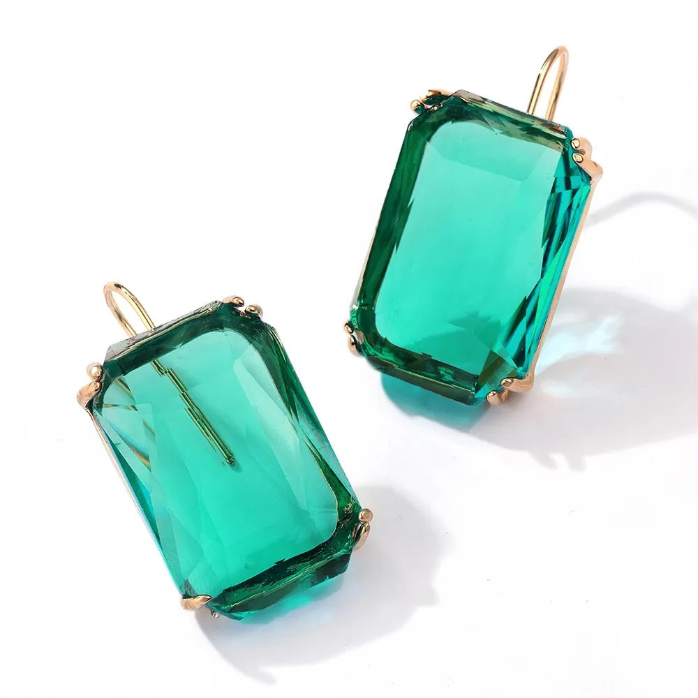Anti Tarnish Emerald Cut Crystal Drop Earrings for Women | Multicolor Gemstone Earrings | The Mirage Fashion