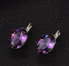 Mirage -Ovel Crystal Silver earrings in many colors  | Elegant stylish hanging earrings | Crystal earrings